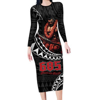 Samoan Pride Polynesian Tribal Warrior Family Matching Long Sleeve Bodycon Dress and Hawaiian Shirt 685 Samoa Mo Samoa LT9 Mom's Dress Black - Polynesian Pride