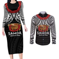 Samoan Tanoa Kava Bowl Ula Fala Couples Matching Long Sleeve Bodycon Dress and Long Sleeve Button Shirt Polynesian Tribal Vibe LT9 Brown - Polynesian Pride