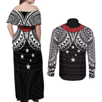 Samoan Tanoa Kava Bowl Ula Fala Couples Matching Off Shoulder Maxi Dress and Long Sleeve Button Shirt Polynesian Tribal Vibe LT9 - Polynesian Pride