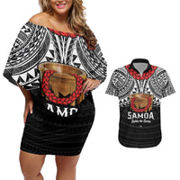 Samoan Tanoa Kava Bowl Ula Fala Couples Matching Off Shoulder Short Dress and Hawaiian Shirt Polynesian Tribal Vibe LT9 Brown - Polynesian Pride