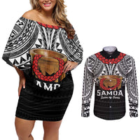 Samoan Tanoa Kava Bowl Ula Fala Couples Matching Off Shoulder Short Dress and Long Sleeve Button Shirt Polynesian Tribal Vibe LT9 Brown - Polynesian Pride