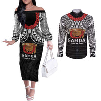 Samoan Tanoa Kava Bowl Ula Fala Couples Matching Off The Shoulder Long Sleeve Dress and Long Sleeve Button Shirt Polynesian Tribal Vibe LT9 Brown - Polynesian Pride
