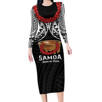 Samoan Tanoa Kava Bowl Ula Fala Long Sleeve Bodycon Dress Polynesian Tribal Vibe LT9 Long Dress Brown - Polynesian Pride