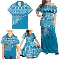 Fiji Marau na Kerisimasi Family Matching Off Shoulder Maxi Dress and Hawaiian Shirt Aqua Tagimoucia Tapa Masi Tribal LT9 - Polynesian Pride