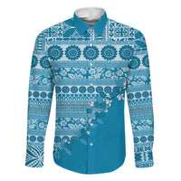 Fiji Marau na Kerisimasi Family Matching Summer Maxi Dress and Hawaiian Shirt Aqua Tagimoucia Tapa Masi Tribal LT9 Dad's Shirt - Long Sleeve Aqua - Polynesian Pride