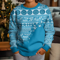 Fiji Marau na Kerisimasi Kid Ugly Christmas Sweater Aqua Tagimoucia Tapa Masi Tribal LT9 - Polynesian Pride