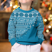 Fiji Marau na Kerisimasi Kid Ugly Christmas Sweater Aqua Tagimoucia Tapa Masi Tribal LT9 - Polynesian Pride