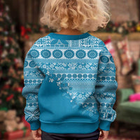 Fiji Marau na Kerisimasi Kid Ugly Christmas Sweater Aqua Tagimoucia Tapa Masi Tribal LT9 - Polynesian Pride