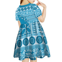 Fiji Marau na Kerisimasi Kid Short Sleeve Dress Aqua Tagimoucia Tapa Masi Tribal LT9 - Polynesian Pride