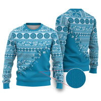 Fiji Marau na Kerisimasi Ugly Christmas Sweater Aqua Tagimoucia Tapa Masi Tribal LT9 Aqua - Polynesian Pride