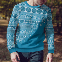 Fiji Marau na Kerisimasi Ugly Christmas Sweater Aqua Tagimoucia Tapa Masi Tribal LT9 - Polynesian Pride