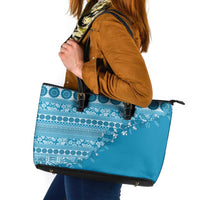 Fiji Marau na Kerisimasi Leather Tote Bag Aqua Tagimoucia Tapa Masi Tribal LT9 Aqua - Polynesian Pride