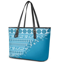 Fiji Marau na Kerisimasi Leather Tote Bag Aqua Tagimoucia Tapa Masi Tribal LT9 - Polynesian Pride