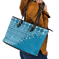 Fiji Marau na Kerisimasi Leather Tote Bag Aqua Tagimoucia Tapa Masi Tribal LT9 - Polynesian Pride
