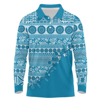Fiji Marau na Kerisimasi Long Sleeve Polo Shirt Aqua Tagimoucia Tapa Masi Tribal LT9 Aqua - Polynesian Pride