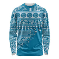 Fiji Marau na Kerisimasi Long Sleeve Shirt Aqua Tagimoucia Tapa Masi Tribal LT9 Unisex Aqua - Polynesian Pride