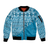Fiji Marau na Kerisimasi Sleeve Zip Bomber Jacket Aqua Tagimoucia Tapa Masi Tribal LT9 Unisex Aqua - Polynesian Pride