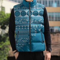 Fiji Marau na Kerisimasi Sleeveless Puffer Jacket Aqua Tagimoucia Tapa Masi Tribal LT9 - Polynesian Pride