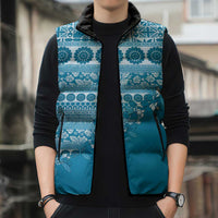 Fiji Marau na Kerisimasi Sleeveless Puffer Jacket Aqua Tagimoucia Tapa Masi Tribal LT9 - Polynesian Pride