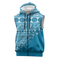 Fiji Marau na Kerisimasi Sleeveless Zip Hoodie Aqua Tagimoucia Tapa Masi Tribal LT9 Aqua - Polynesian Pride