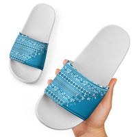 Fiji Marau na Kerisimasi Slide Sandals Aqua Tagimoucia Tapa Masi Tribal LT9 - Polynesian Pride