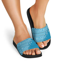 Fiji Marau na Kerisimasi Slide Sandals Aqua Tagimoucia Tapa Masi Tribal LT9 - Polynesian Pride