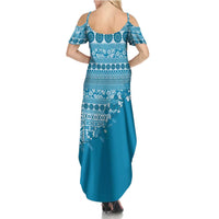 Fiji Marau na Kerisimasi Summer Maxi Dress Aqua Tagimoucia Tapa Masi Tribal LT9 - Polynesian Pride