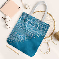 Fiji Marau na Kerisimasi Tote Bag Aqua Tagimoucia Tapa Masi Tribal LT9 White Strap One Size Aqua - Polynesian Pride
