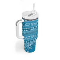 Fiji Marau na Kerisimasi Tumbler With Handle Aqua Tagimoucia Tapa Masi Tribal LT9 - Polynesian Pride