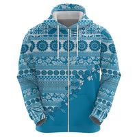 Fiji Marau na Kerisimasi Zip Hoodie Aqua Tagimoucia Tapa Masi Tribal LT9 - Polynesian Pride