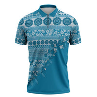 Fiji Marau na Kerisimasi Zipper Polo Shirt Aqua Tagimoucia Tapa Masi Tribal LT9 Aqua - Polynesian Pride