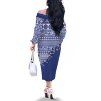 Fiji Marau na Kerisimasi Family Matching Off The Shoulder Long Sleeve Dress and Hawaiian Shirt Blue Tagimoucia Tapa Masi Tribal LT9 - Polynesian Pride