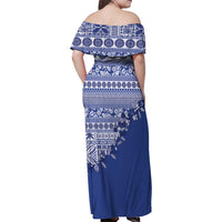 Fiji Marau na Kerisimasi Family Matching Off Shoulder Maxi Dress and Hawaiian Shirt Blue Tagimoucia Tapa Masi Tribal LT9 - Polynesian Pride
