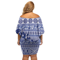 Fiji Marau na Kerisimasi Family Matching Off Shoulder Short Dress and Hawaiian Shirt Blue Tagimoucia Tapa Masi Tribal LT9 - Polynesian Pride