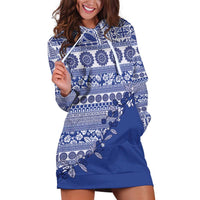 Fiji Marau na Kerisimasi Hoodie Dress Blue Tagimoucia Tapa Masi Tribal LT9 Blue - Polynesian Pride