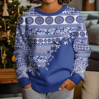 Fiji Marau na Kerisimasi Kid Ugly Christmas Sweater Blue Tagimoucia Tapa Masi Tribal LT9 - Polynesian Pride