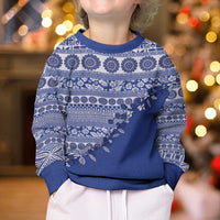 Fiji Marau na Kerisimasi Kid Ugly Christmas Sweater Blue Tagimoucia Tapa Masi Tribal LT9 - Polynesian Pride