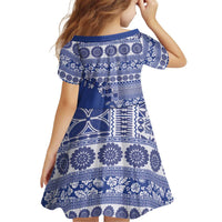 Fiji Marau na Kerisimasi Kid Short Sleeve Dress Blue Tagimoucia Tapa Masi Tribal LT9 - Polynesian Pride