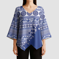Fiji Marau na Kerisimasi Kimono Sleeve Blouse Blue Tagimoucia Tapa Masi Tribal LT9 - Polynesian Pride