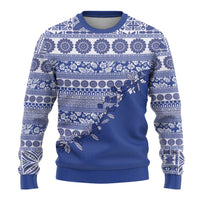Fiji Marau na Kerisimasi Ugly Christmas Sweater Blue Tagimoucia Tapa Masi Tribal LT9 - Polynesian Pride