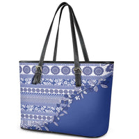 Fiji Marau na Kerisimasi Leather Tote Bag Blue Tagimoucia Tapa Masi Tribal LT9 - Polynesian Pride