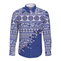 Fiji Marau na Kerisimasi Long Sleeve Button Shirt Blue Tagimoucia Tapa Masi Tribal LT9 Unisex Blue - Polynesian Pride