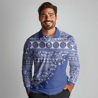 Fiji Marau na Kerisimasi Long Sleeve Polo Shirt Blue Tagimoucia Tapa Masi Tribal LT9 - Polynesian Pride