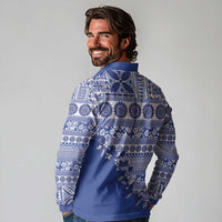 Fiji Marau na Kerisimasi Long Sleeve Polo Shirt Blue Tagimoucia Tapa Masi Tribal LT9 - Polynesian Pride