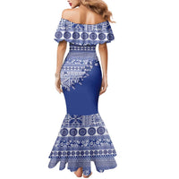 Fiji Marau na Kerisimasi Mermaid Dress Blue Tagimoucia Tapa Masi Tribal LT9 - Polynesian Pride