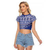 Fiji Marau na Kerisimasi Raglan Cropped T Shirt Blue Tagimoucia Tapa Masi Tribal LT9 Female Blue - Polynesian Pride