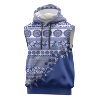 Fiji Marau na Kerisimasi Sleeveless Hoodie Blue Tagimoucia Tapa Masi Tribal LT9 Blue - Polynesian Pride