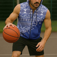 Fiji Marau na Kerisimasi Sleeveless Zip Hoodie Blue Tagimoucia Tapa Masi Tribal LT9 - Polynesian Pride
