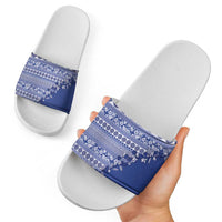 Fiji Marau na Kerisimasi Slide Sandals Blue Tagimoucia Tapa Masi Tribal - Polynesian Pride