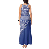 Fiji Marau na Kerisimasi Tank Maxi Dress Blue Tagimoucia Tapa Masi Tribal LT9 - Polynesian Pride